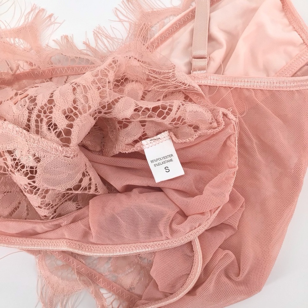 Pink Lace Adjustable Straps Thong Bodysuit Size Small - Picture 4 of 11